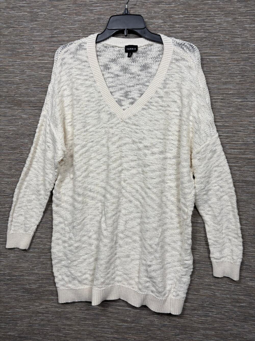 Torrid Sweater Womens Large Off White Slub Cotton Blend V Neck Pullover Tunic